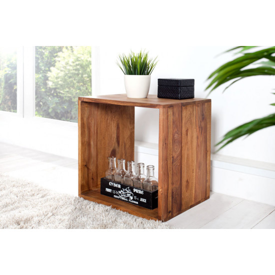 Angel Furniture Solid Sheesham Wood Cubic End Table Honey